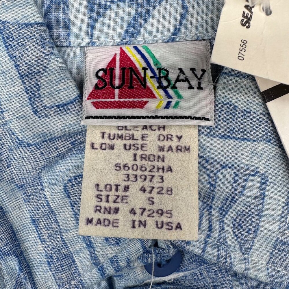 Vintage Hawaiian Shirt Small Blue Floral Short Sleeve 1980s Sears Sun Bay USA - Picture 7 of 10
